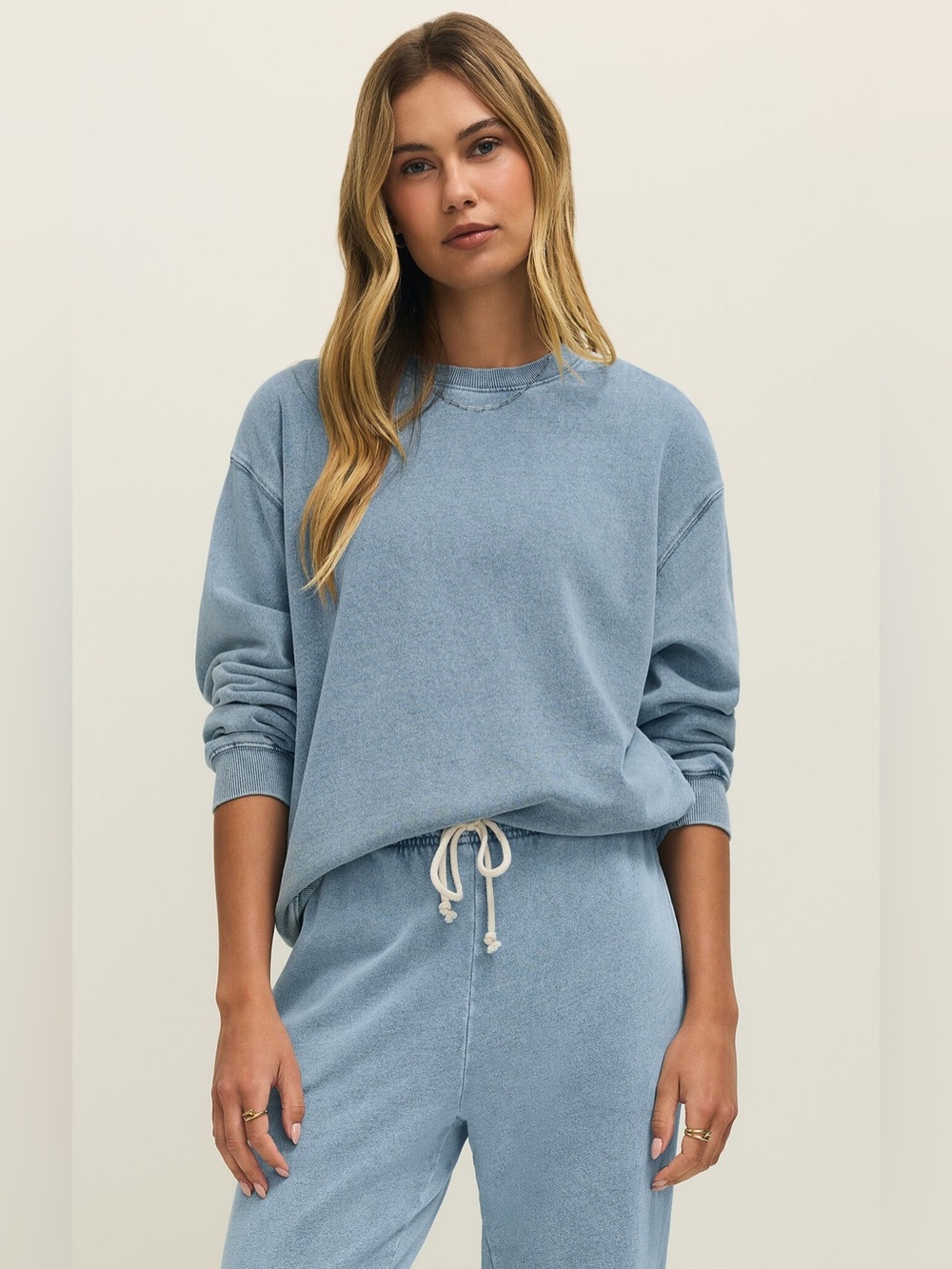 NWT Z Supply Boyfriend Denim Sweatshirt in OCEAN AIR INDIGO
